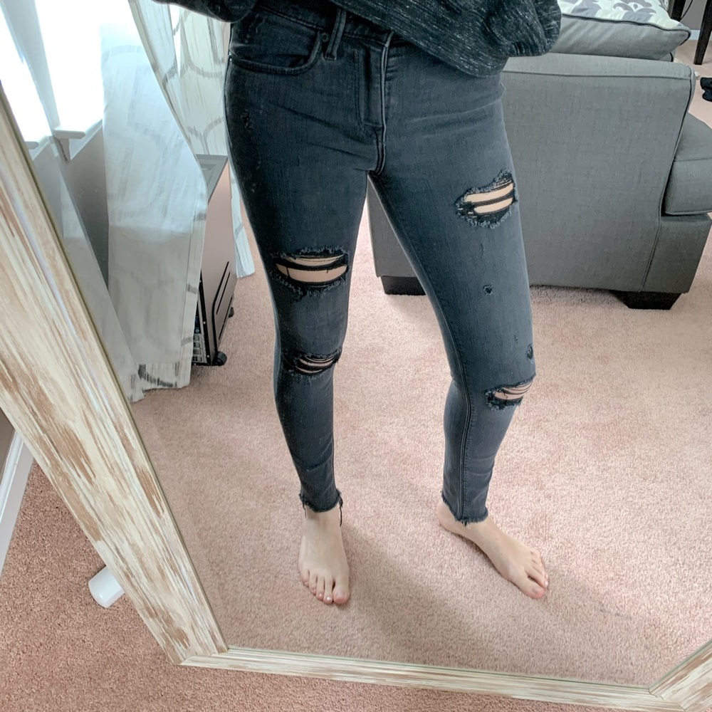 EUC EXPRESS MID RISE DISTRESSED DENIM, GREY, SZ 0